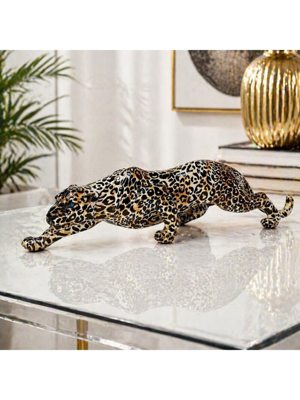 Elegant Leopard Statue Home Decor - 15.4" Safari Animal Sculpture for Living